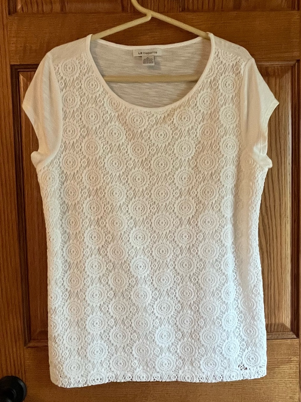 White Lace Front Cap Sleeve Top Large Liz Claiborne